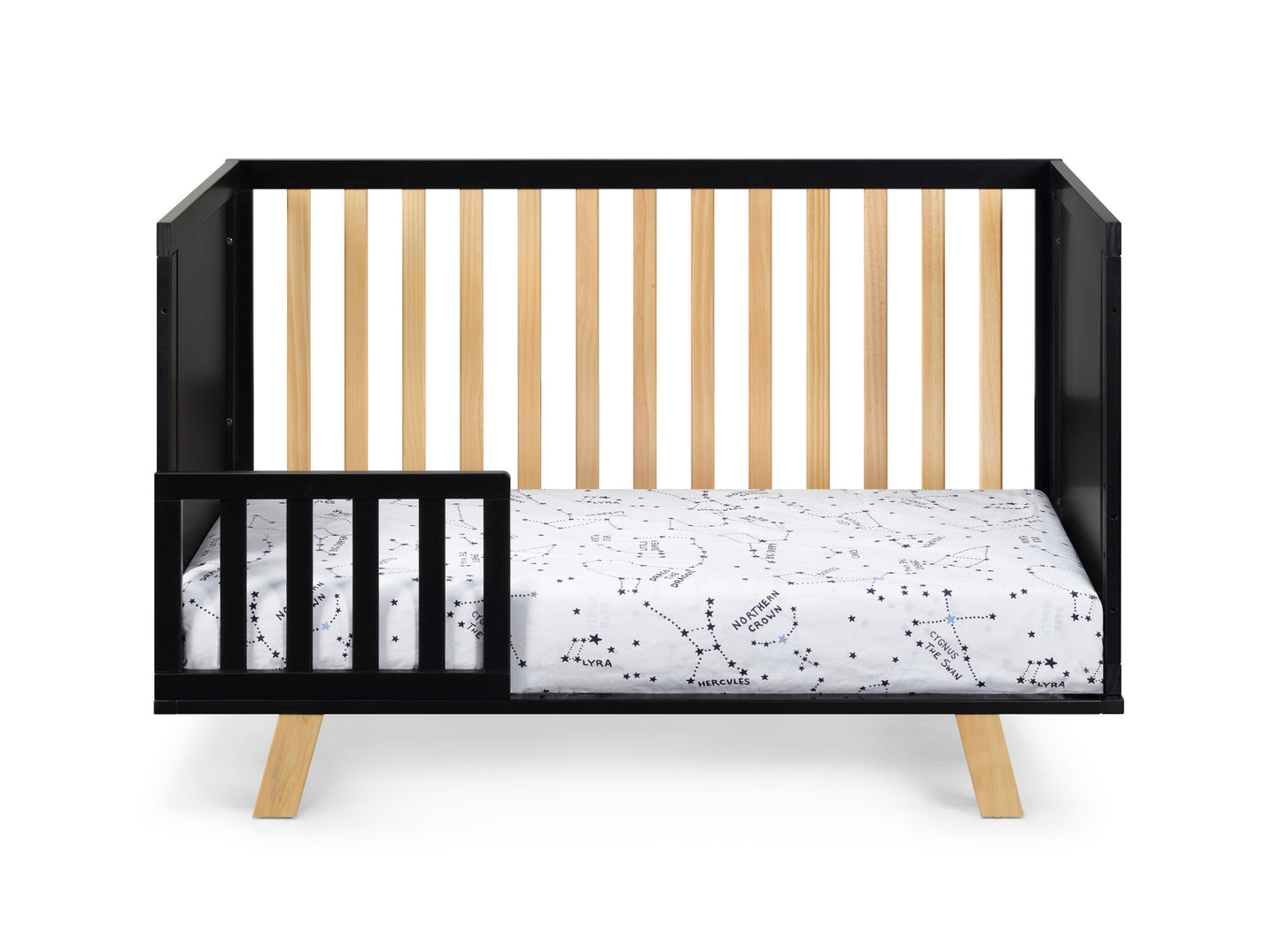 Black Solid and Manufactured Wood Standard Three In One Convertible Crib