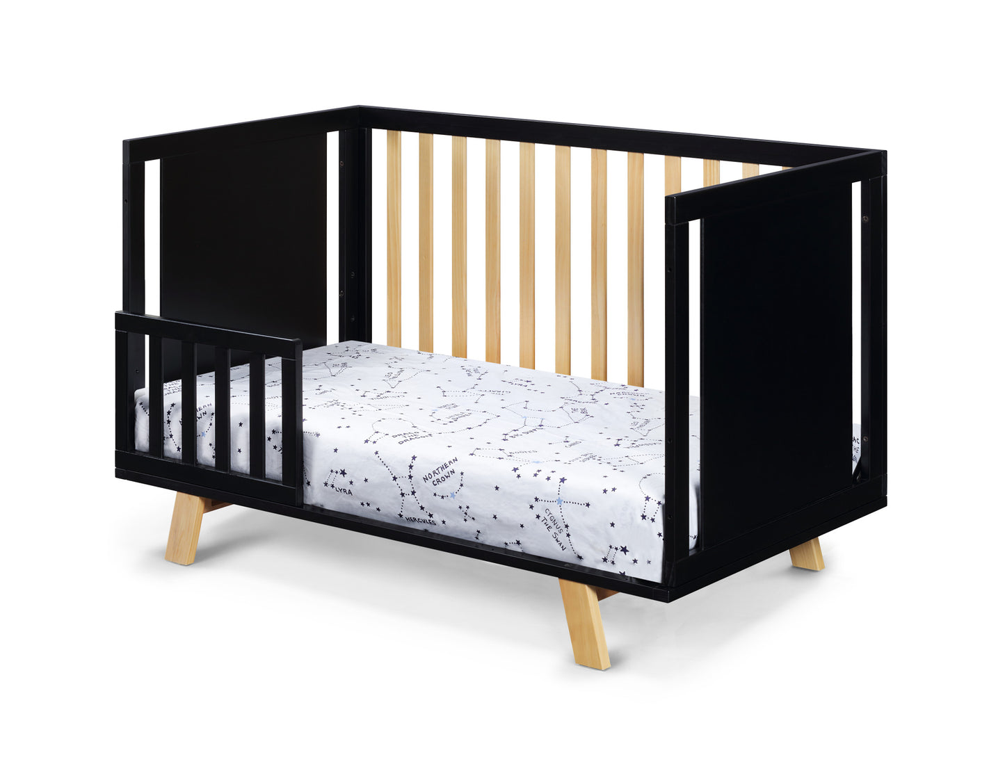 Black Solid and Manufactured Wood Standard Three In One Convertible Crib