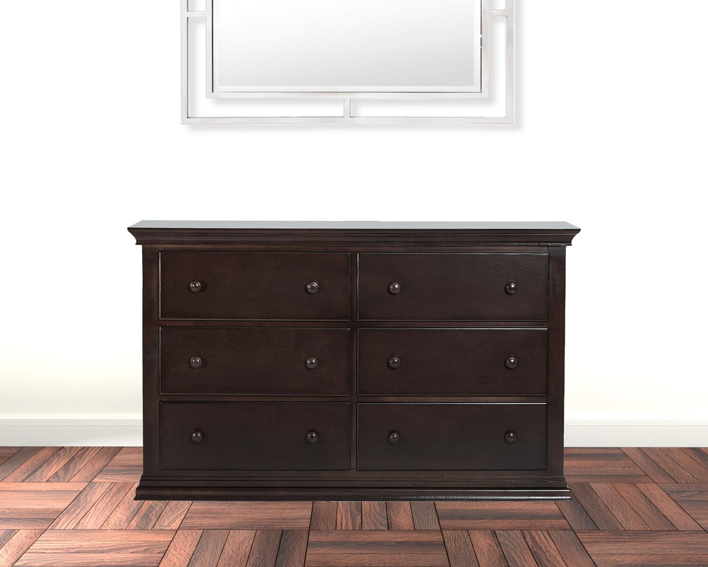 56" Espresso Solid and Manufactured Wood Six Drawer Double Dresser