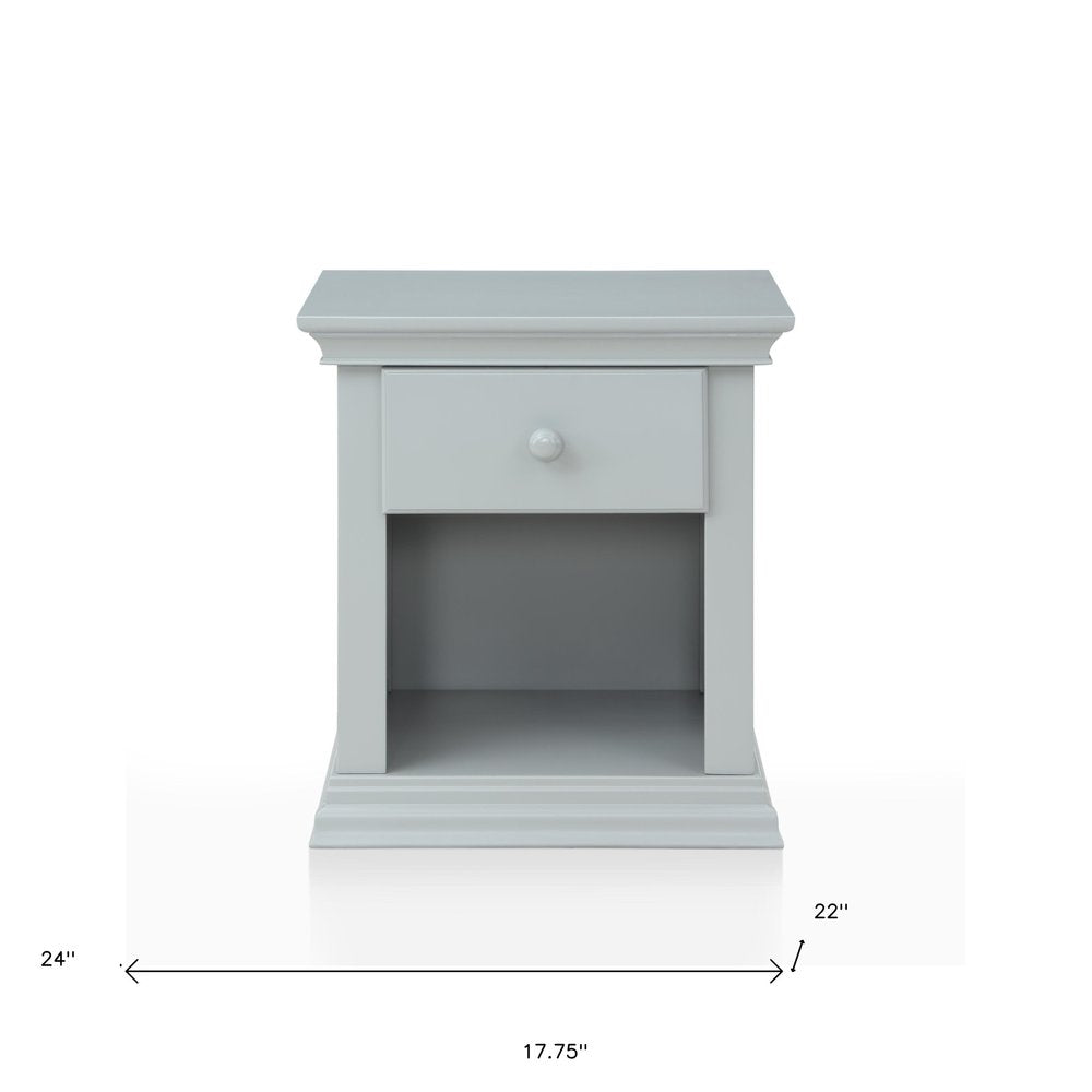 24" Gray Solid Wood and Wood One Drawer Nightstand