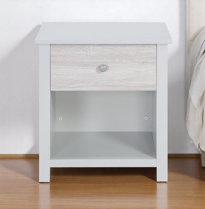24" Gray Solid Wood and Wood One Drawer Nightstand