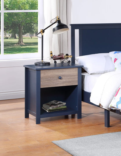 24" Blue Solid Wood and Wood One Drawer Nightstand