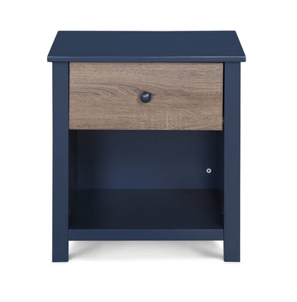 24" Blue Solid Wood and Wood One Drawer Nightstand
