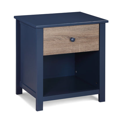 24" Blue Solid Wood and Wood One Drawer Nightstand