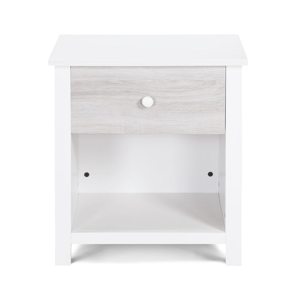 24" White Solid Manufactured Wood and Wood One Drawer Nightstand