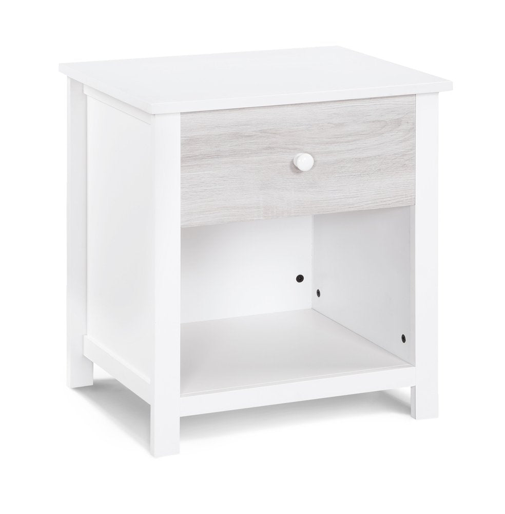 24" White Solid Manufactured Wood and Wood One Drawer Nightstand