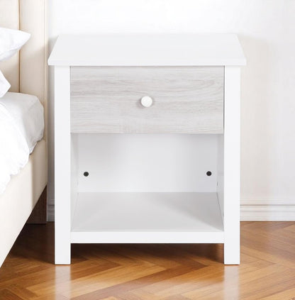 24" White Solid Manufactured Wood and Wood One Drawer Nightstand