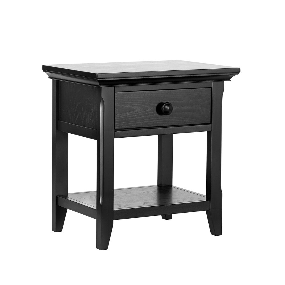 24" Black Solid Wood Solid and Manufactured Wood One Drawer Nightstand