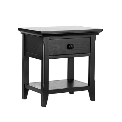 24" Black Solid Wood Solid and Manufactured Wood One Drawer Nightstand