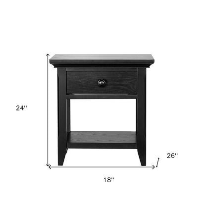 24" Black Solid Wood Solid and Manufactured Wood One Drawer Nightstand