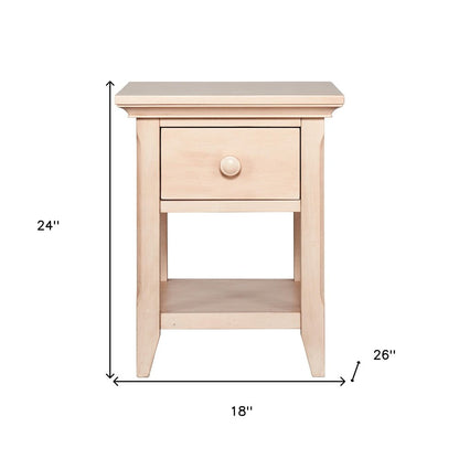 24" Sand Solid Wood Solid and Manufactured Wood One Drawer Nightstand