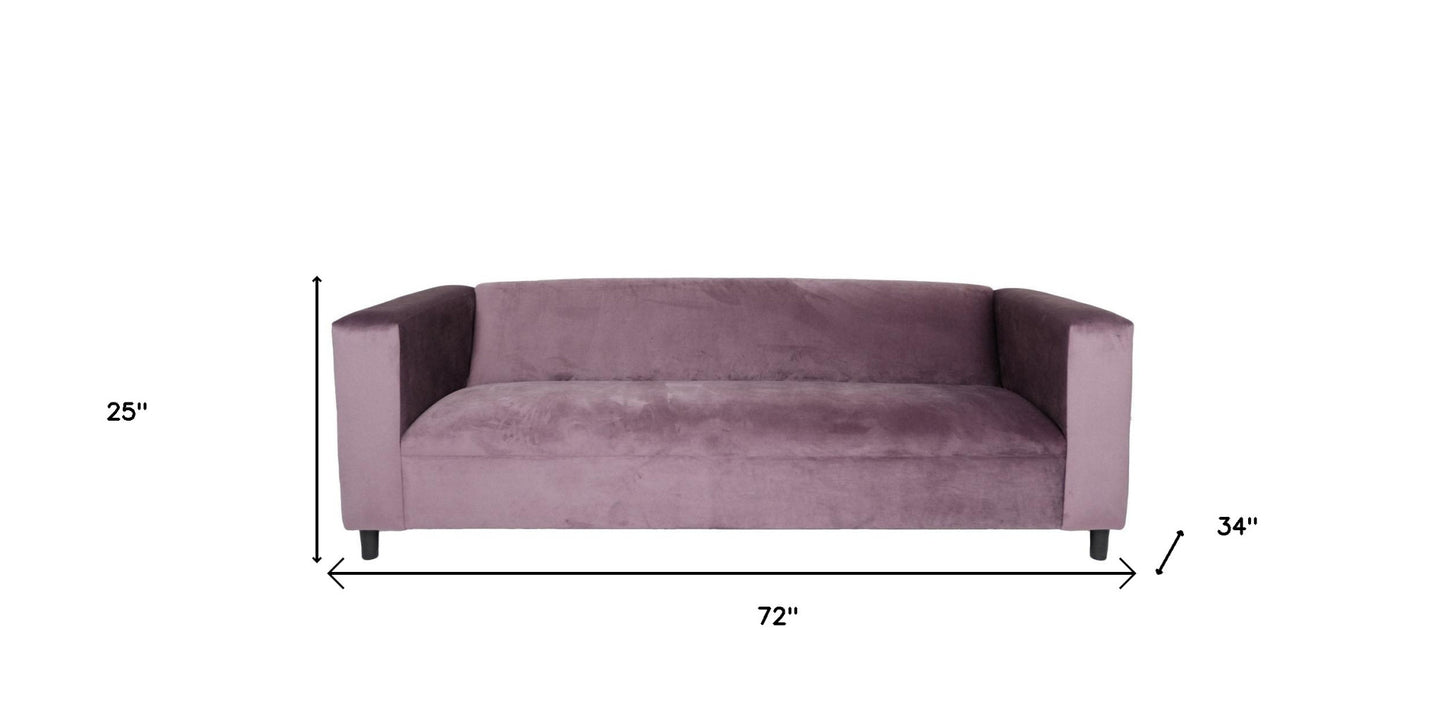 72" Lavender Velvet Sofa With Black Legs