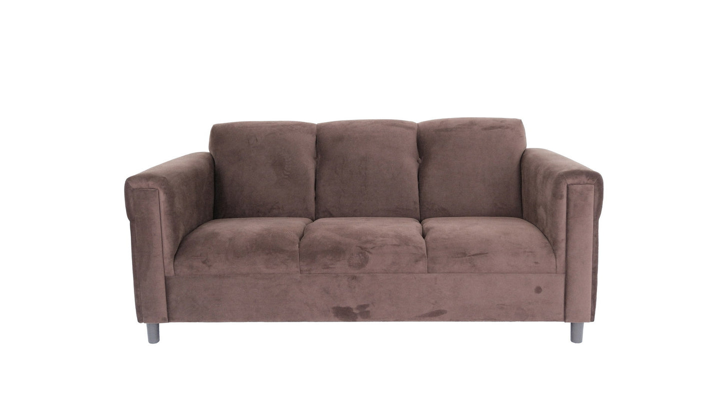 72" Dark Brown Suede Sofa With Black Legs