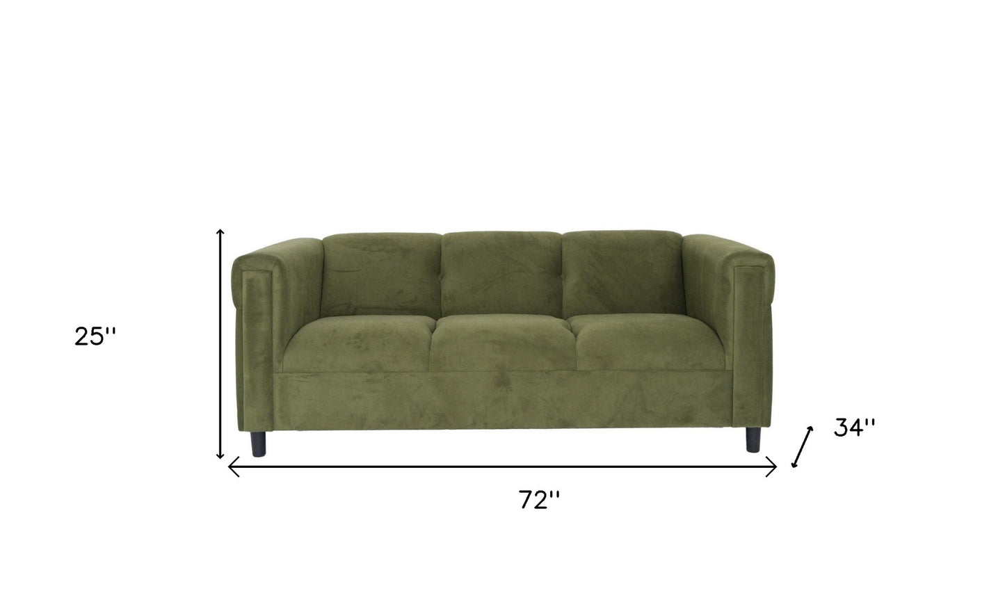 72" Moss Green Suede Sofa With Black Legs