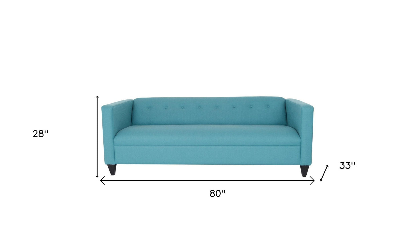 80" Teal Blue Polyester Sofa With Black Legs