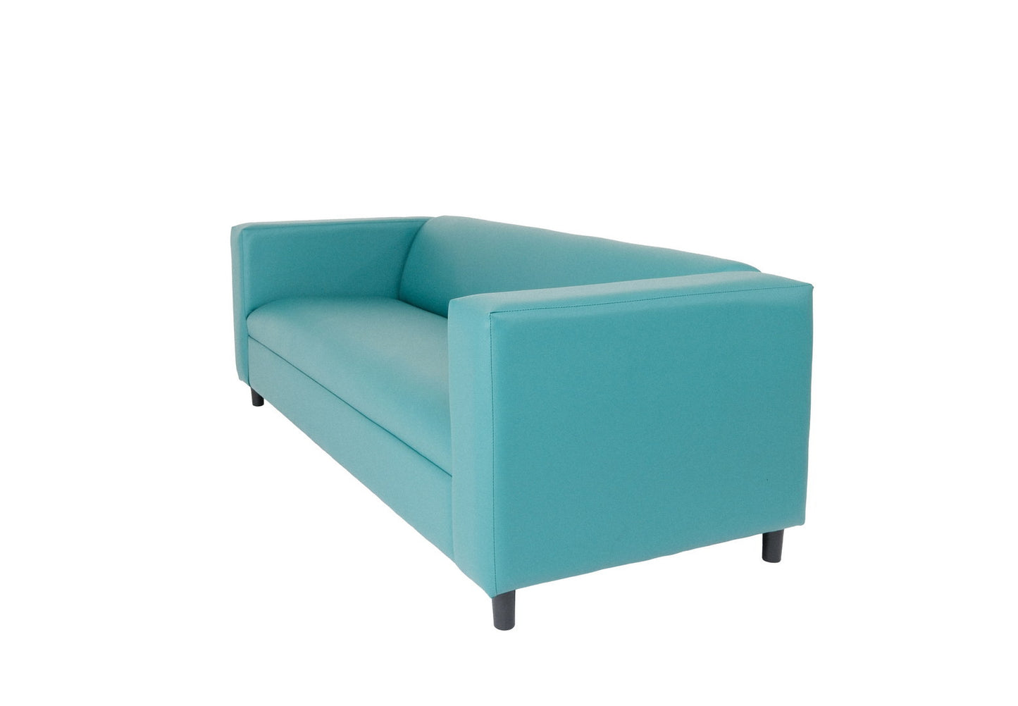 84" Blue Faux Leather Sofa With Black Legs