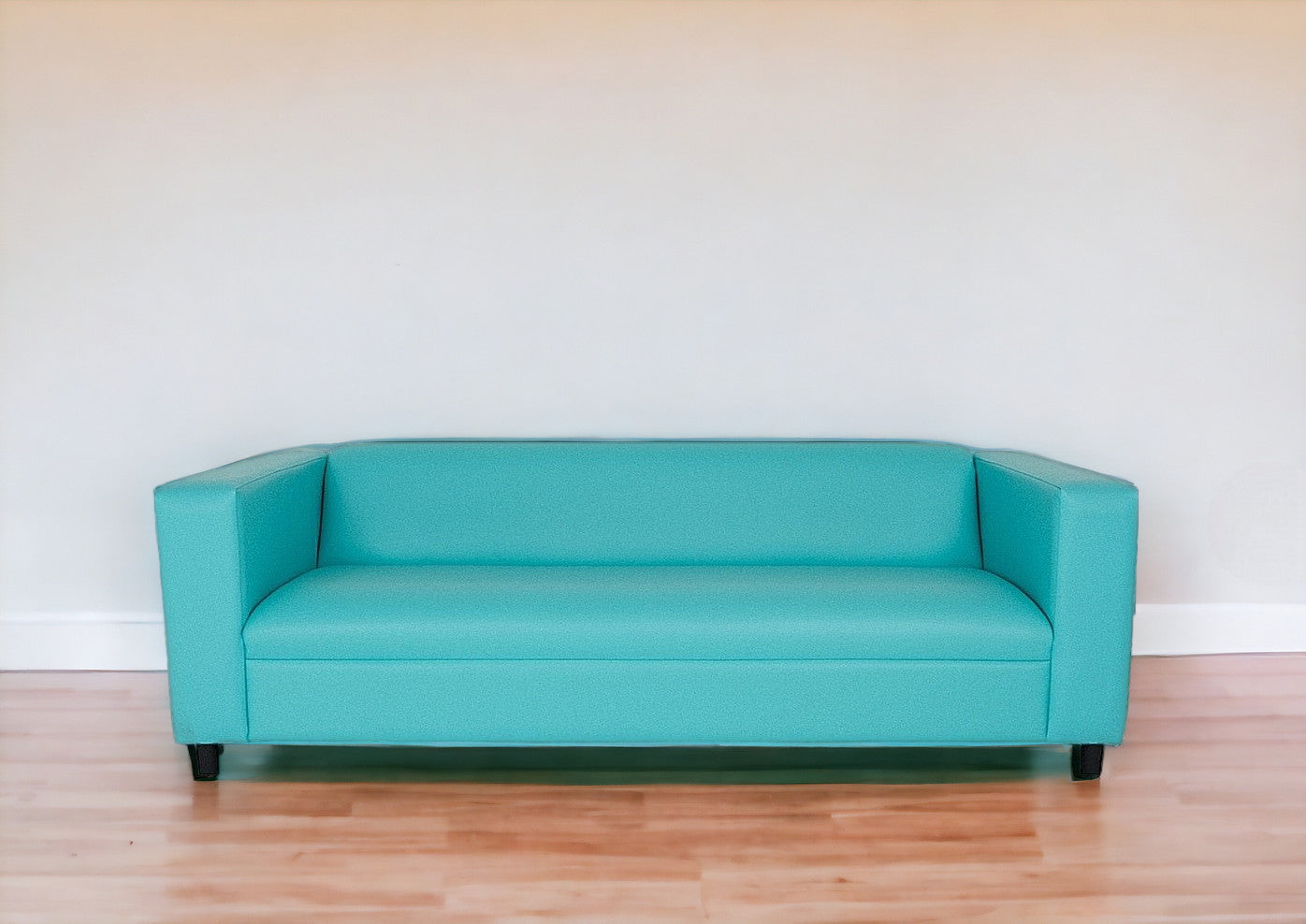 84" Teal Blue Faux Leather Sofa With Black Legs