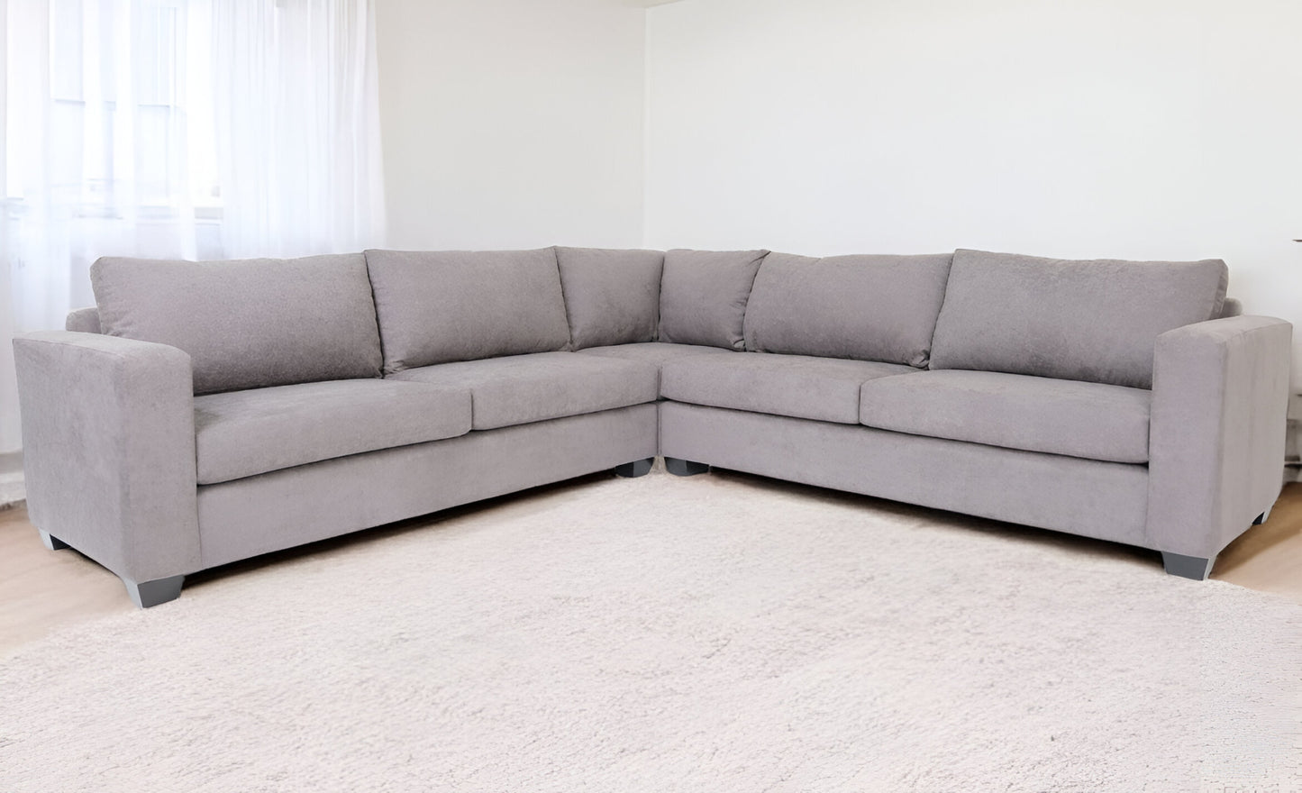 Gray Polyester Blend L Shaped Three Piece Corner Sectional