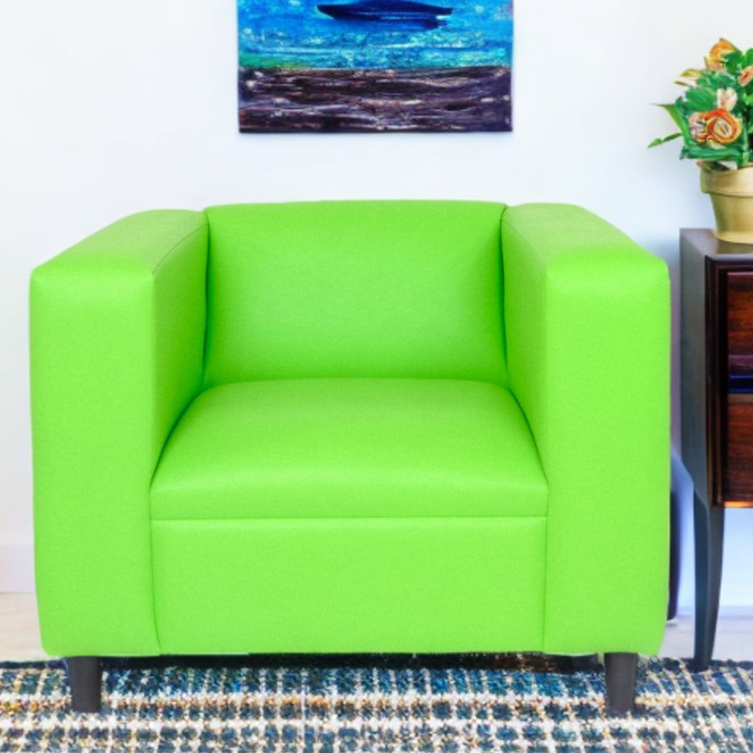 36" Neon Green And Black Faux Leather Arm Chair
