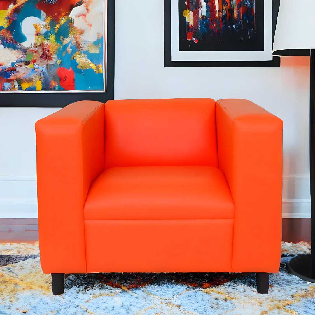 36" Orange And Black Faux Leather Arm Chair
