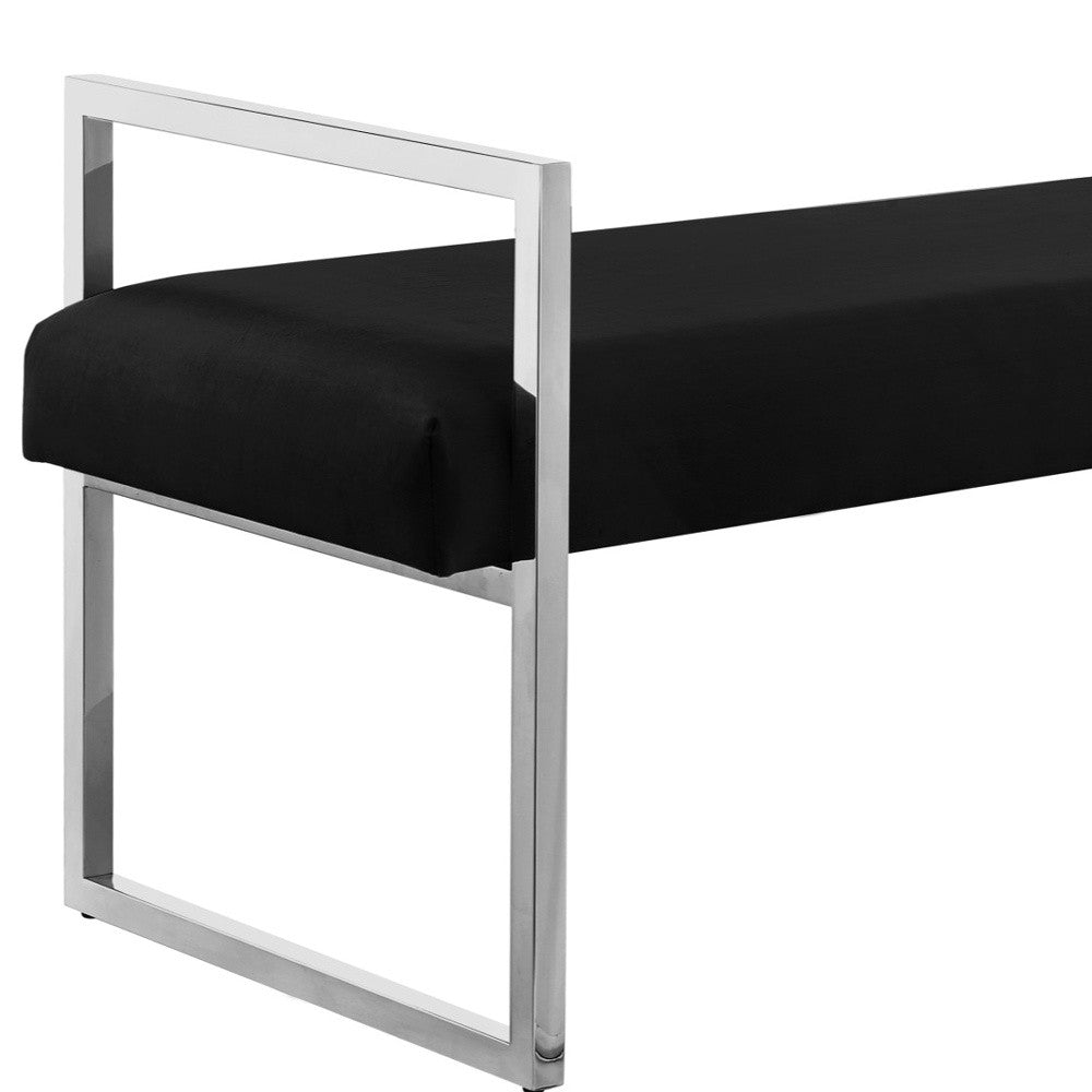 48" Black and Silver Upholstered Velvet Bench