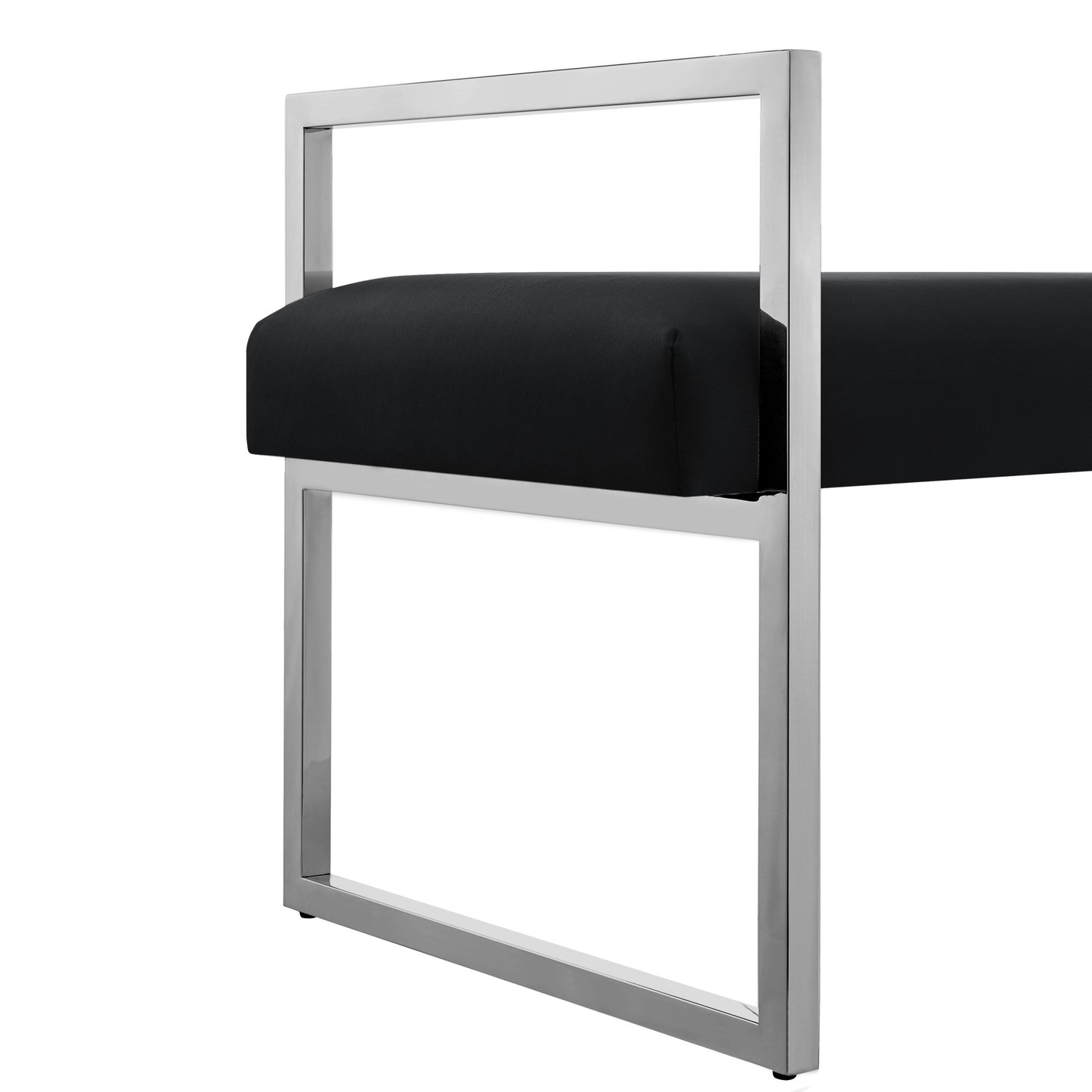 48" Black and Silver Upholstered Velvet Bench