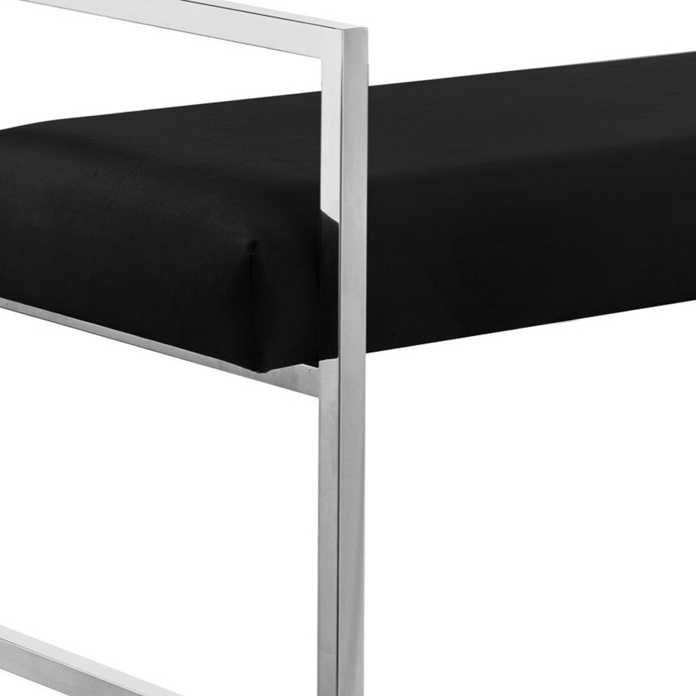 48" Black and Silver Upholstered Velvet Bench