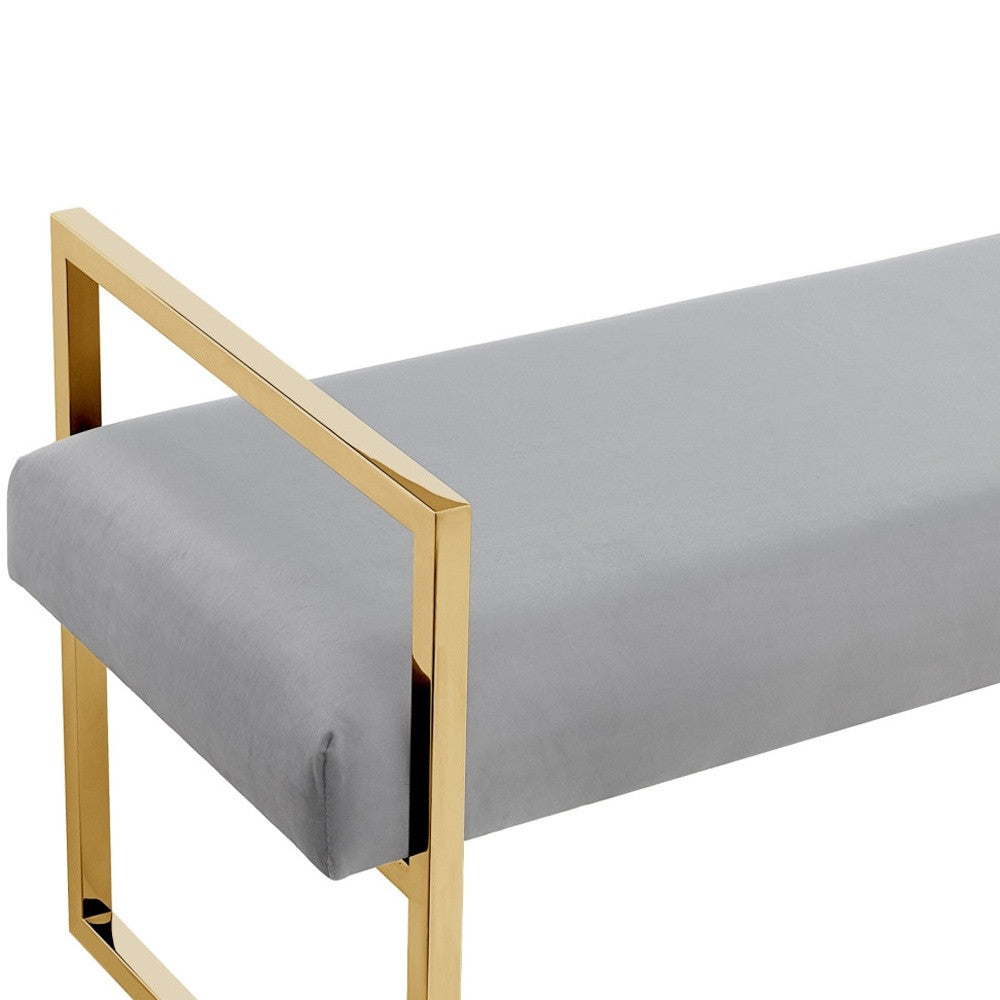 48" Black and Silver Upholstered Velvet Bench