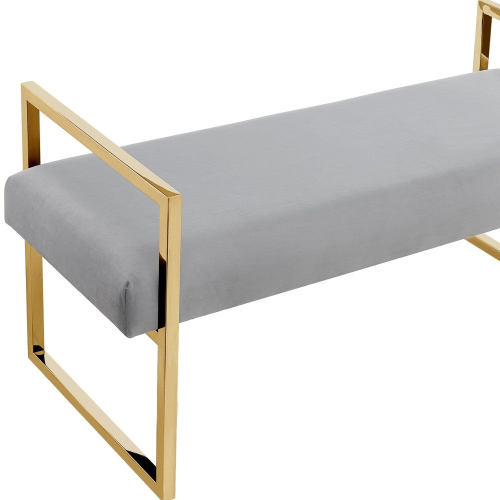 48" Black and Silver Upholstered Velvet Bench