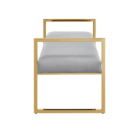 48" Gray and Gold Faux Leather Upholstered Bench