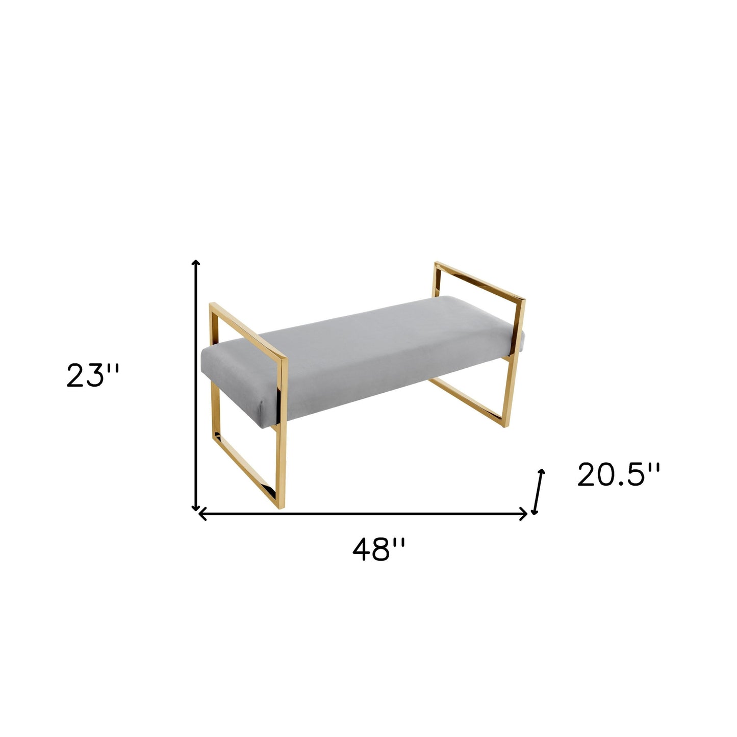 48" Gray and Gold Faux Leather Upholstered Bench