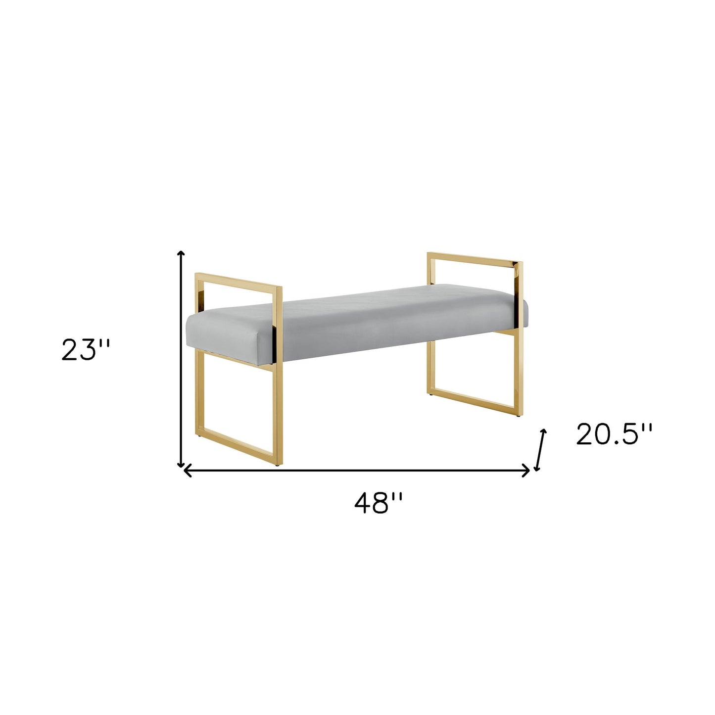 48" Gray and Gold Faux Leather Upholstered Bench