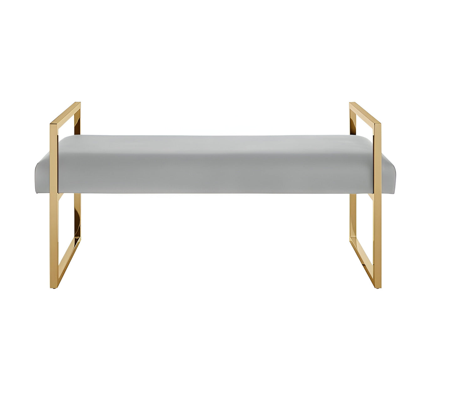 48" Gray and Gold Faux Leather Upholstered Bench