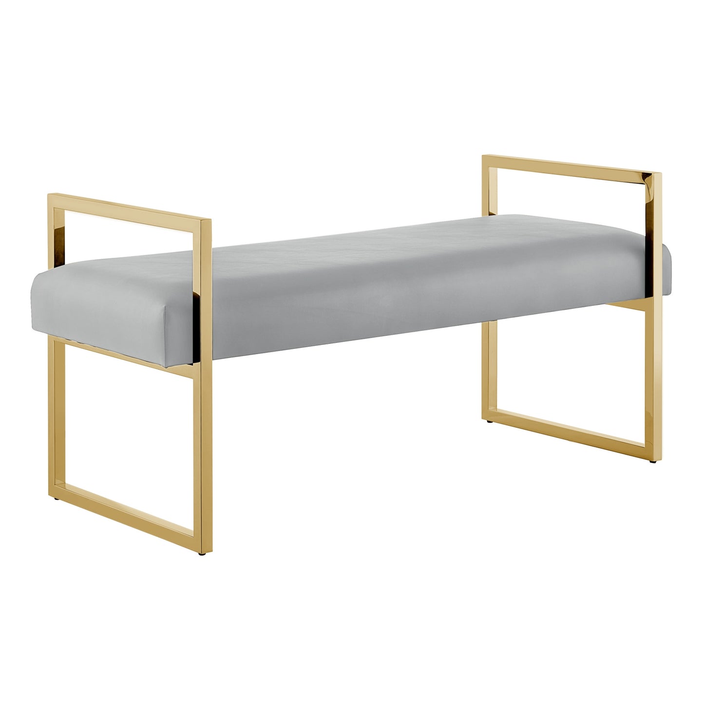 48" Gray and Gold Faux Leather Upholstered Bench