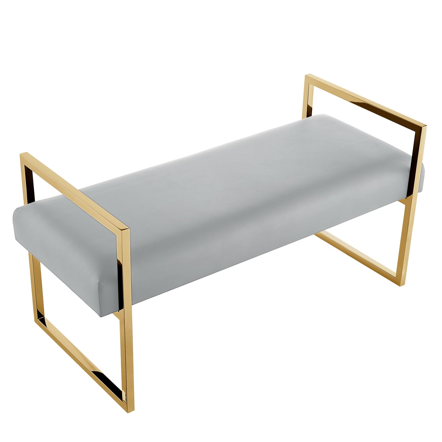 48" Gray and Gold Faux Leather Upholstered Bench