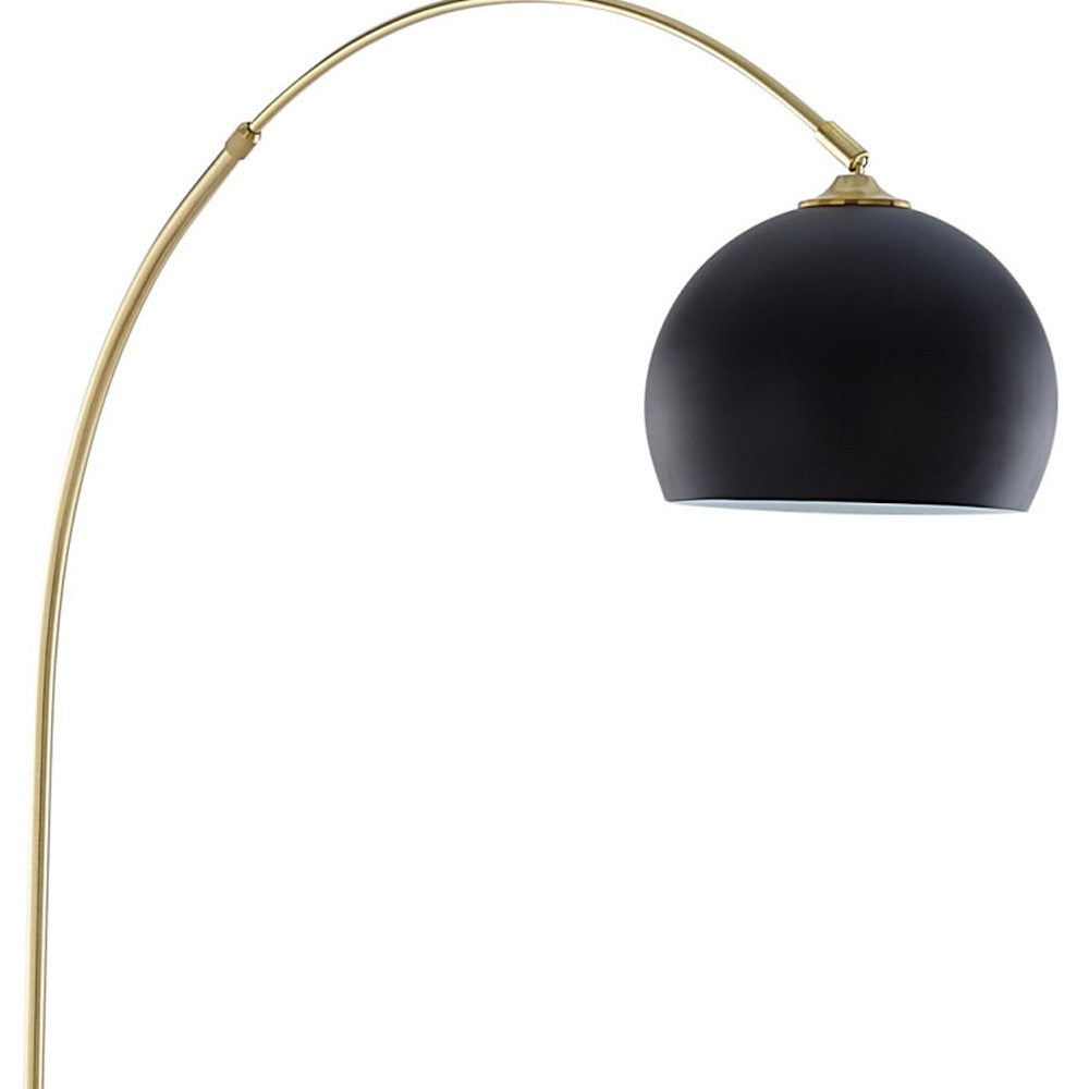 76" Brass Arched Floor Lamp With Black Dome Shade