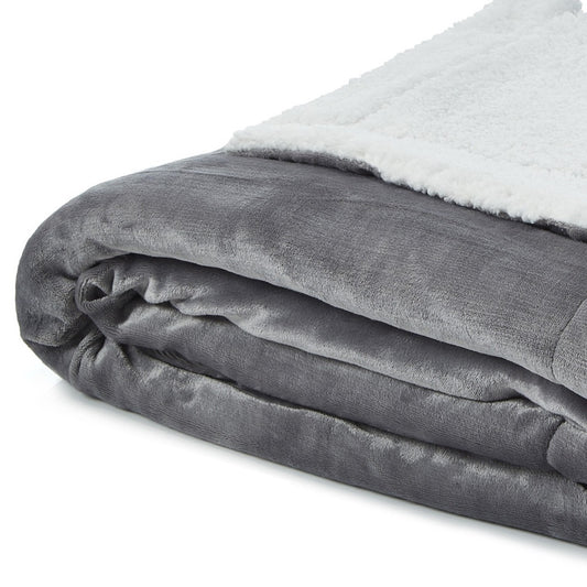 80" X 60" Light Gray Knitted Polyester Plush Throw Blanket