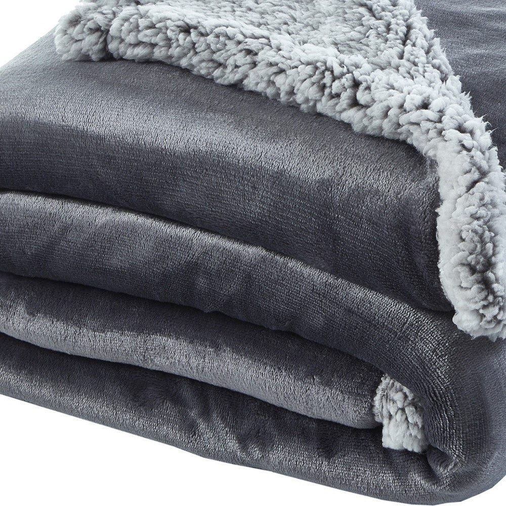 Light Gray Knitted Polyester Solid Color Plush Throw Blanket