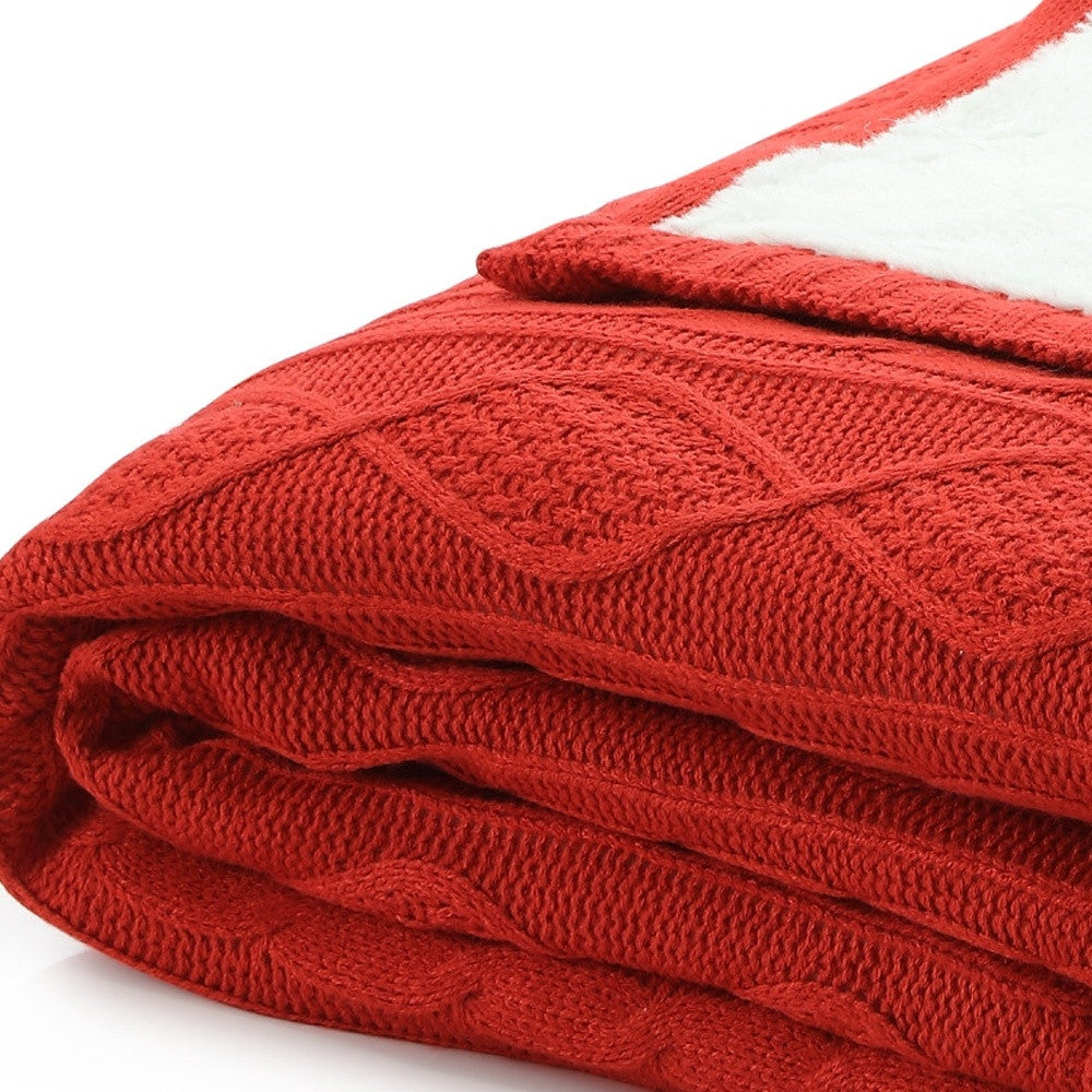 Red Knitted Acrylic Solid Color Throw Blanket