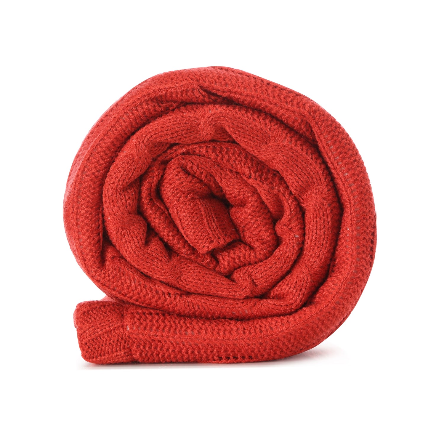Red Knitted Acrylic Solid Color Throw Blanket