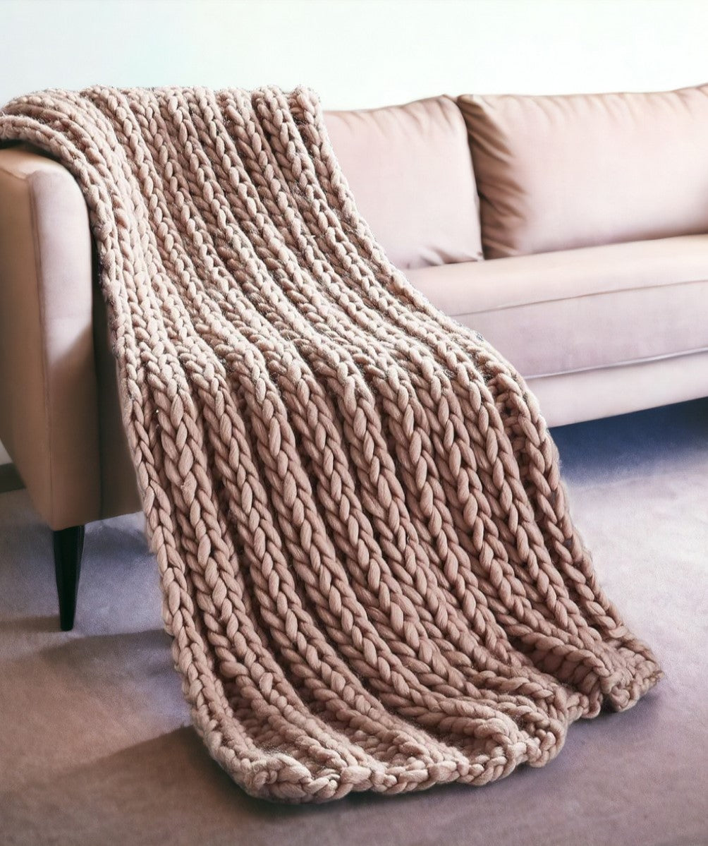 70" X 50" Light Gray Knitted Polyester Throw Blanket