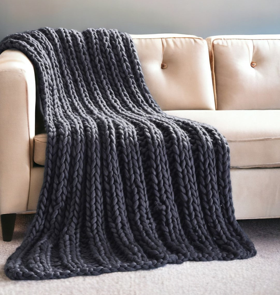 70" X 50" Light Gray Knitted Polyester Throw Blanket