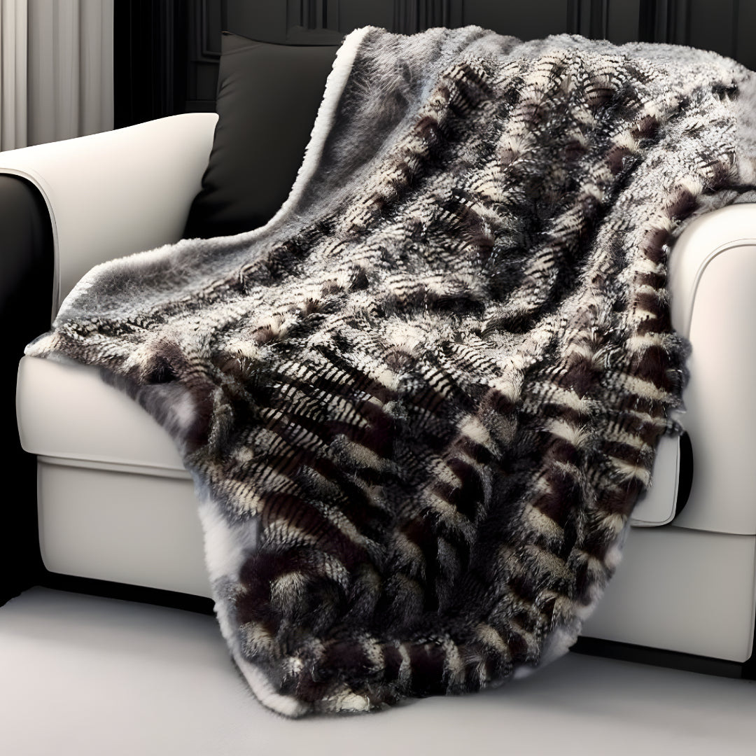Dark Slate Gray Knitted Acrylic Animal Print Plush Throw Blanket