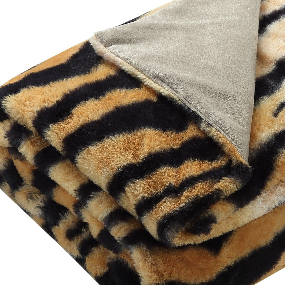 Orange and Black Tiger Print Faux Fur Plush Throw Blanket