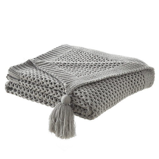 60" X 50" Gray Knitted Acrylic Throw Blanket