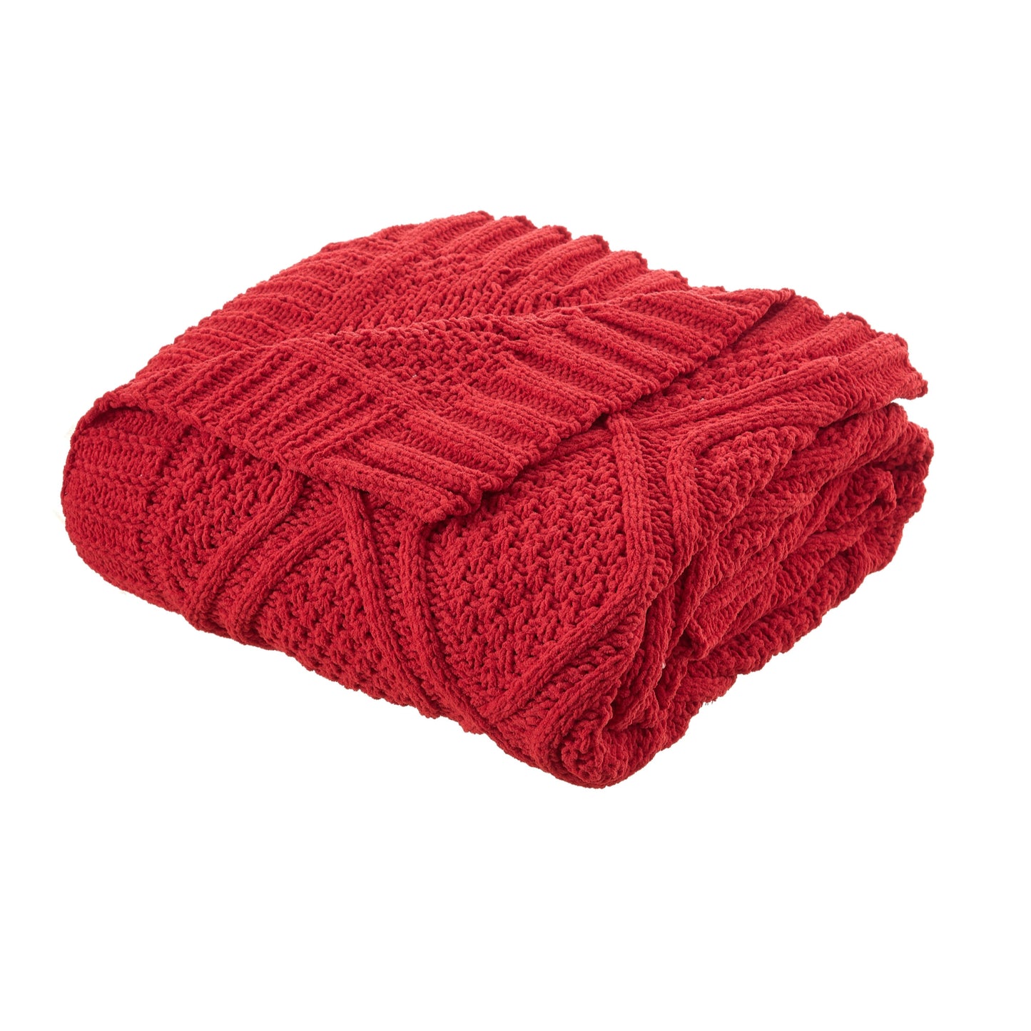 Red Knitted Polyester Solid Color Throw Blanket