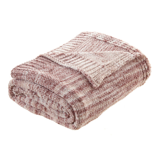 60" X 50" Blush Knitted Polyester Striped Throw Blanket