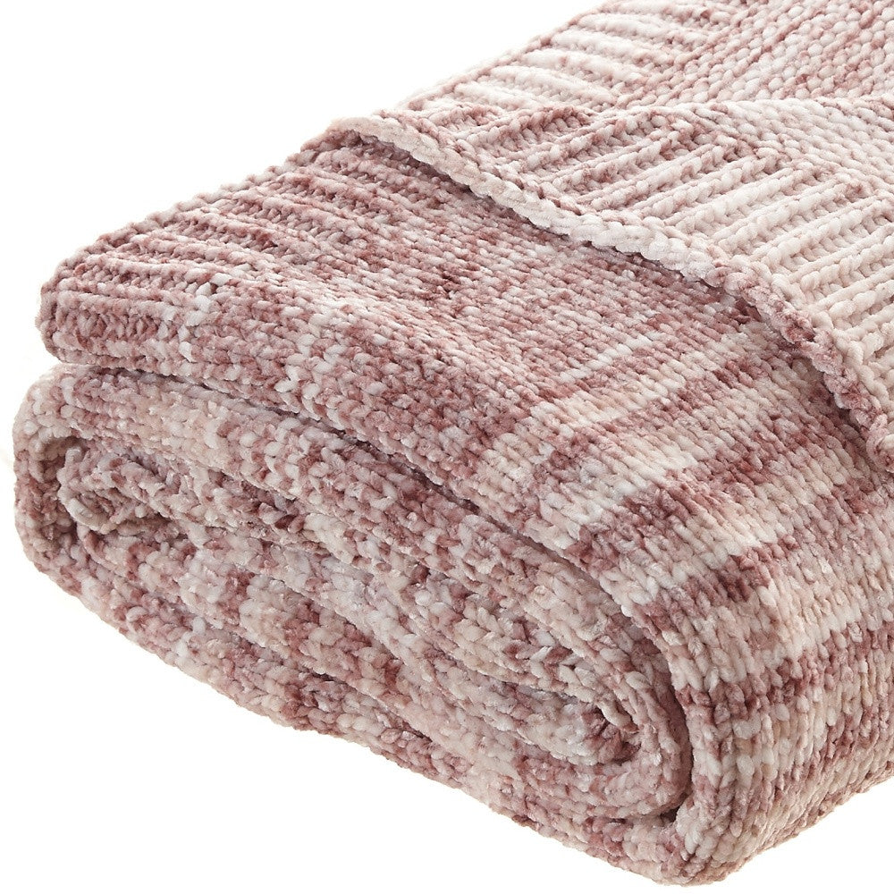 60" X 50" Blush Knitted Polyester Striped Throw Blanket