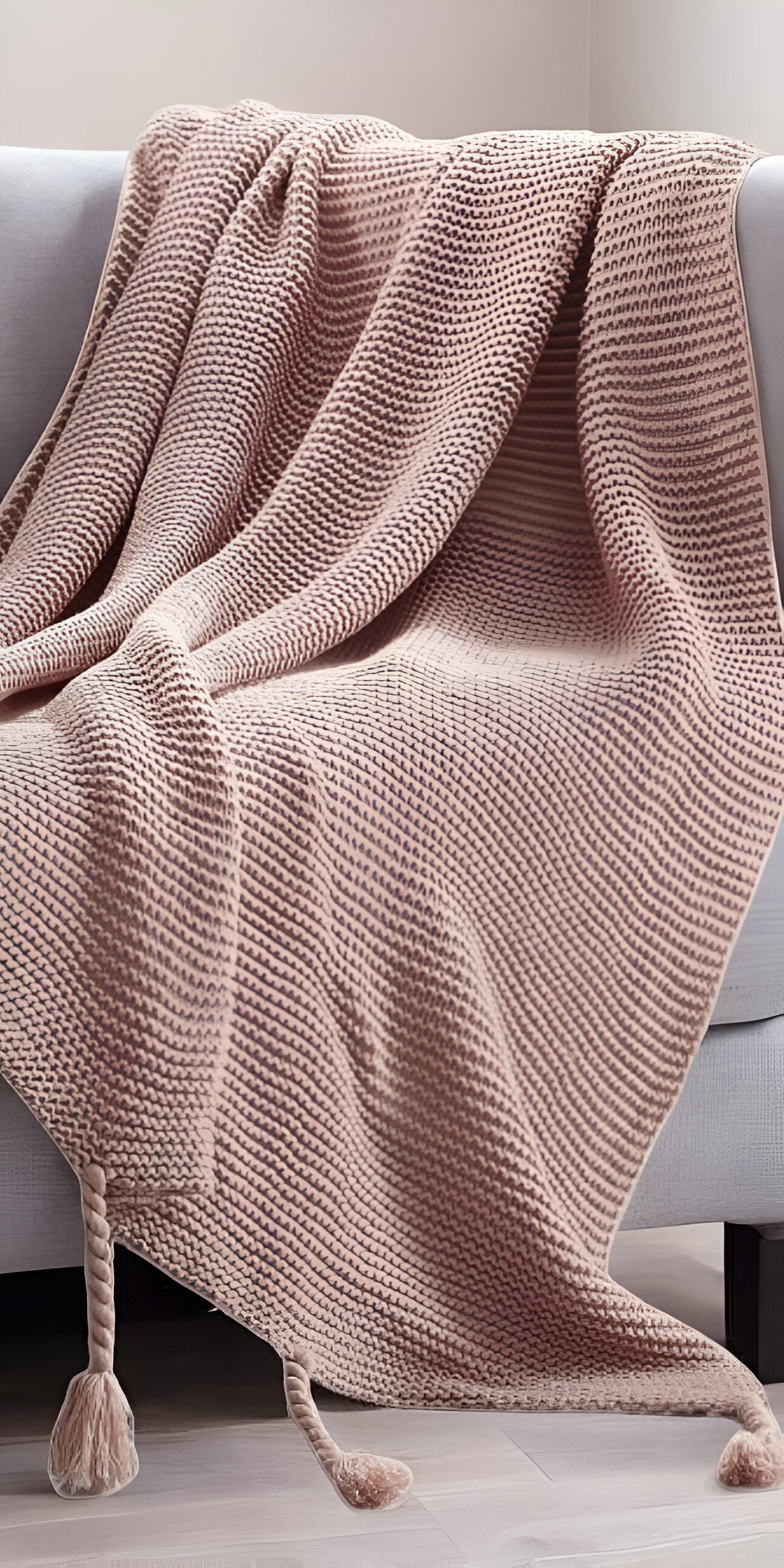 60" X 50" Blush Knitted Acrylic Throw Blanket