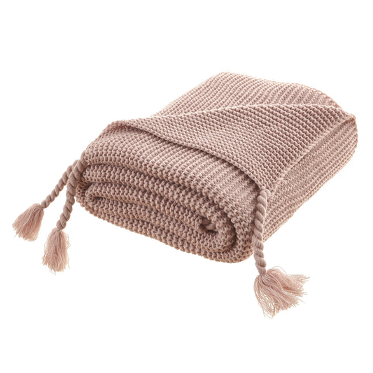 Blush Knitted Acrylic Solid Color Throw Blanket